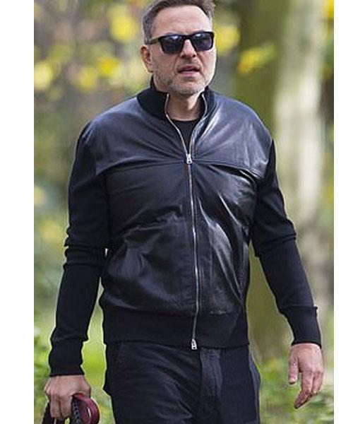 David Walliams walk London Black Leather Jacket
