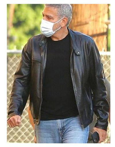 George Clooney Black Leather Jacket