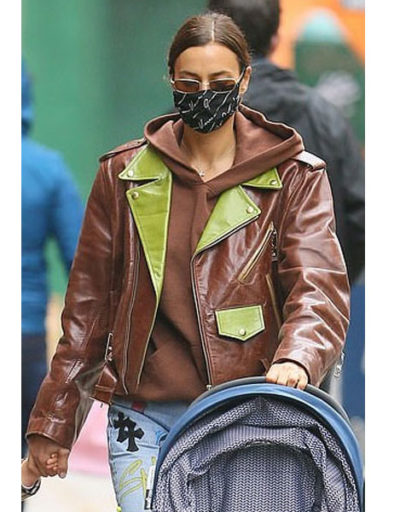 Irina Shayk Brown Leather Motorcycle Jacket