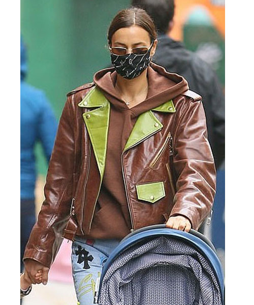 Irina Shayk Brown Leather Motorcycle Jacket