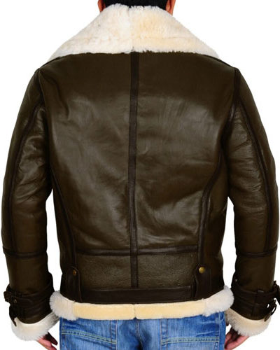 Aviator Shearling Dark Green Sheepskin Bomber Flying Leather Jacket
