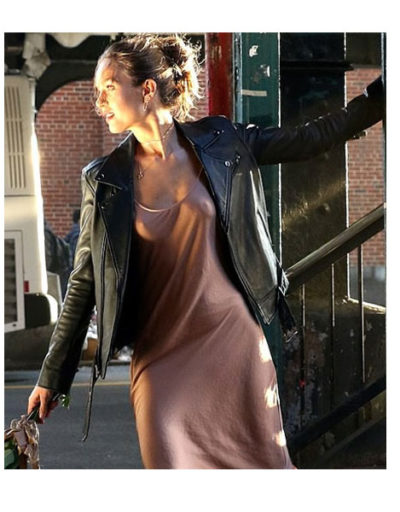 Josephine Skriver Black Leather Motorcycle Jacket