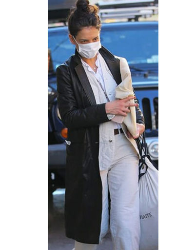 Katie Holmes leather Trench Coat