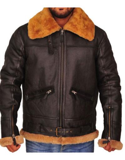 RAF B3 Shearling Dark Brown Leather Jacket