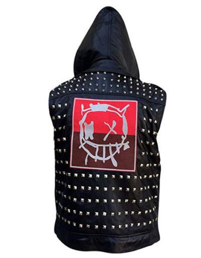 W2D Gamer Hooded Black Leather Vest