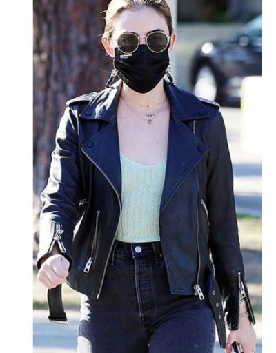Lucy Hale Black Leather Motorcycle Jacket