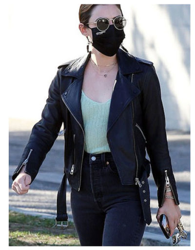 Lucy Hale black motorcycle jacket