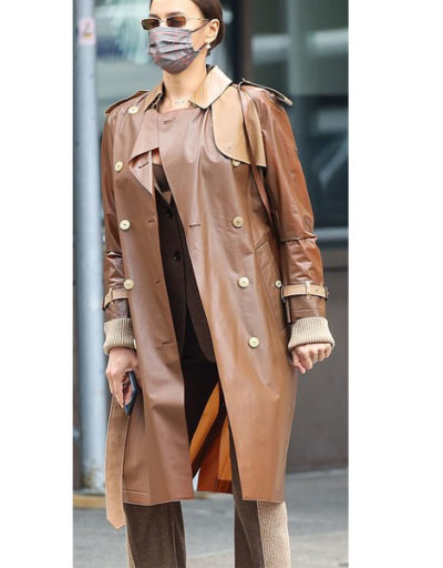 Irina Shayk Bronze Leather Coat