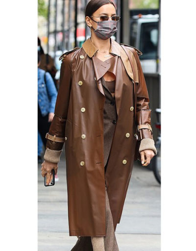 Irina Shayk Bronze Leather long Trench Coat