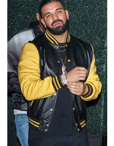 Drake black and yellow Bomber Leather Jacket