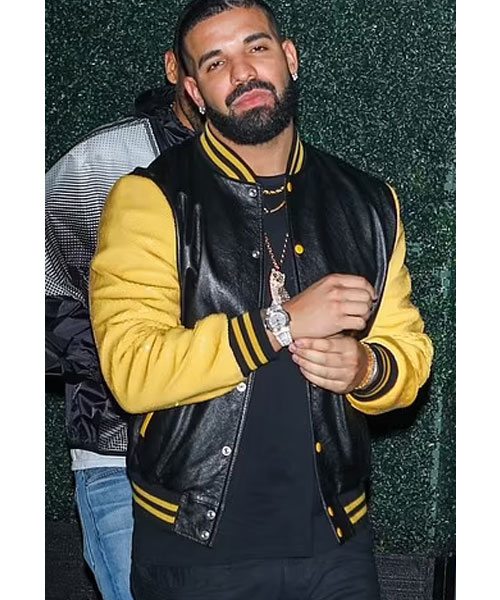 Drake black and Yellow Bomber Leather Jacket