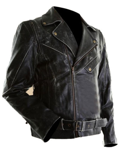 Belted Rider Brando Distressed Black Motorcycle Leather Jacket