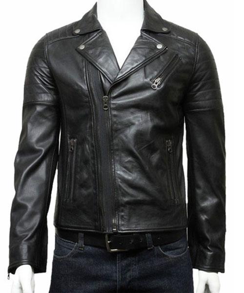 Biker Ziped Look Black Leather Jacket
