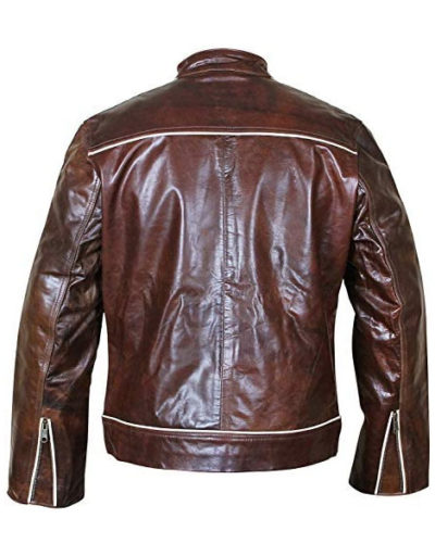 Copper Classic White Stripes Vintage Leather Jacket
