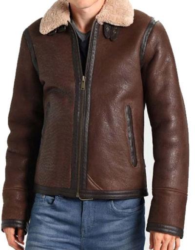 Dark Brown Aviator Style Leather Jacket