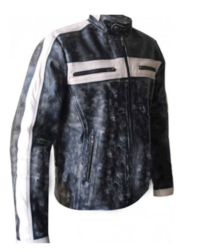 Grey Distressed Cafe Racer Vintage Leather Jacket