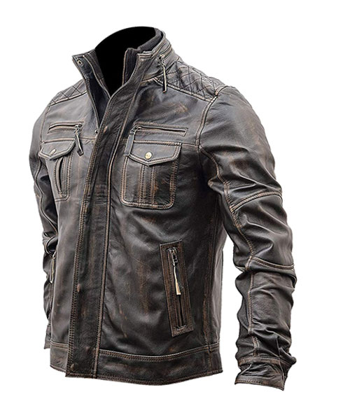 Vintage Moto Cafe Racer Retro Wax Leather Jacket - Image 3