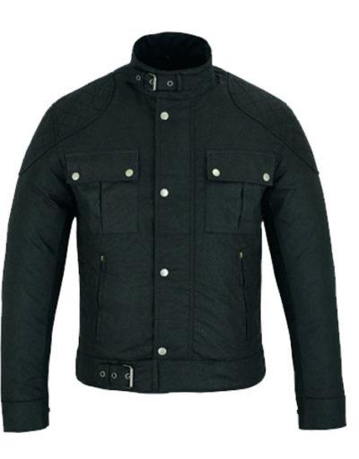Moto Classic Black Waxed Cotton Motorcycle Jacket