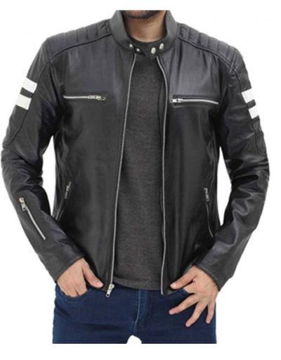 Raymond Black White Stripe Leather Jacket