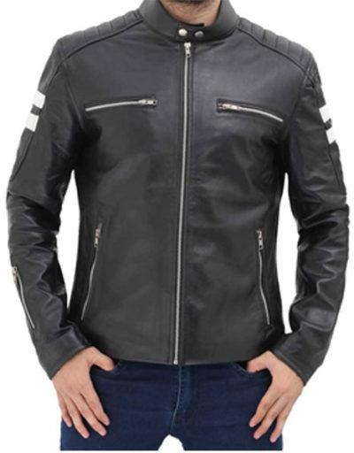 Raymond White Stripe Leather Jacket