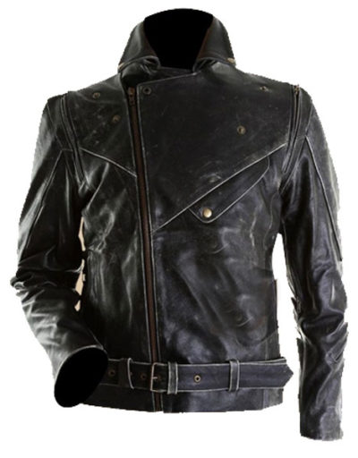 Slim Fit Black Distressed Leather Jacket