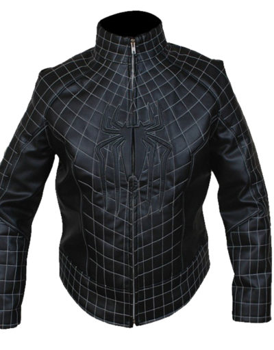 Spiderman Nest Logo Black Leather Jacket