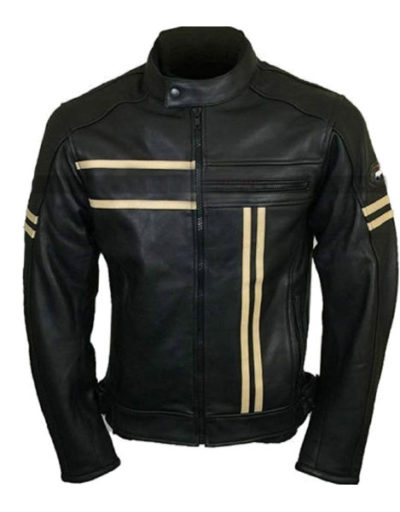 Vintage Mens Cafe Racer Retro Cruiser Biker Black Leather Jacket