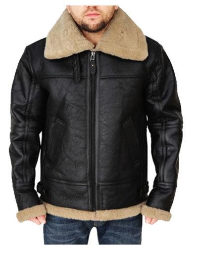B3 Flying Aviator Black Shearling Leather Jacket