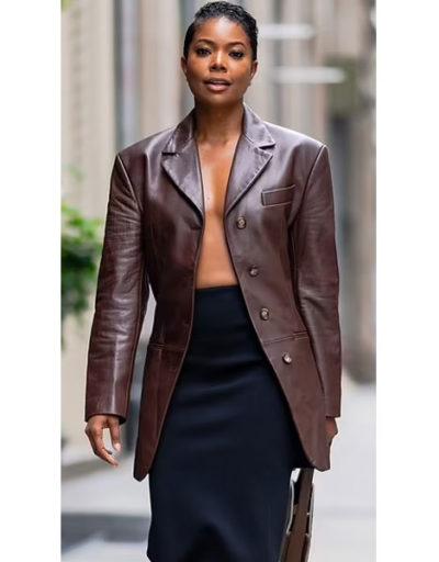 Chic Brown Leather Coat For Women