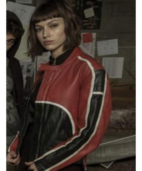 Tokyo Money Heist Black & Red Leather Jacket - Image 2