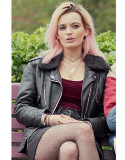 Sex Education Maeve Wiley Black Leather Jacket