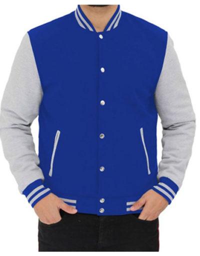 Mens Grey and Royal Blue Varsity Jacket