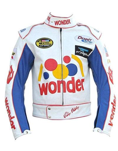 Ricky Bobby Racing White Leather Motorcycle Jacket