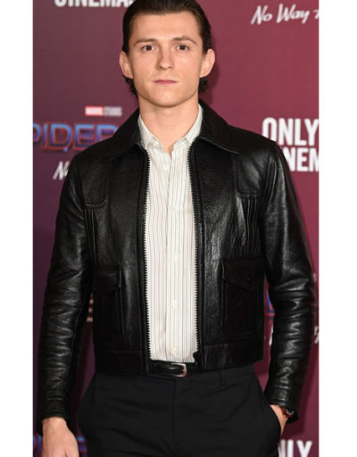 Spider Man No Way Home Tom Holland Black Leather Jacket