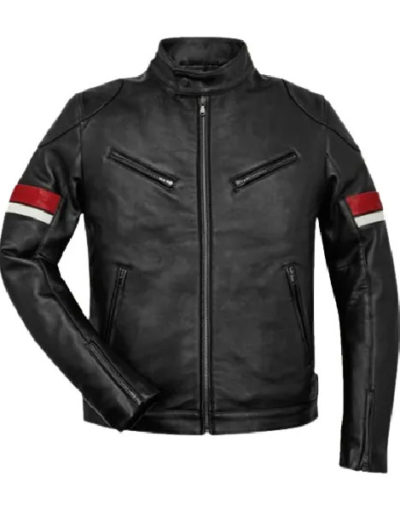 Cafe Racer Red And White Striped Leather Jacket