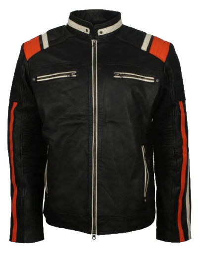 Cafe Racer Striped Retro Black Biker Jacket