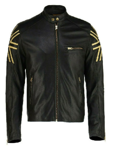 Cafe Racer UK Flag Union Jack Black Leather Jacket