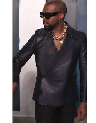 Kanye West Black Blazer Leather Coat