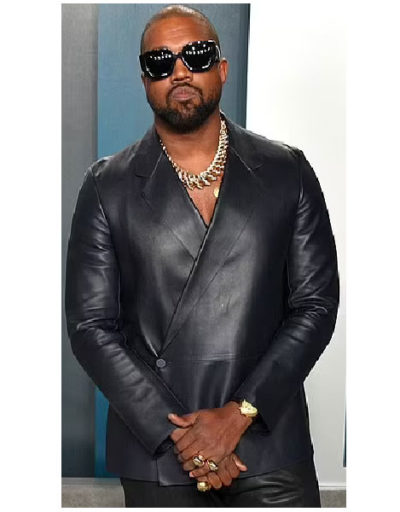 Kanye West Vanity Fair Oscar Party Black Blazer Leather Jacket