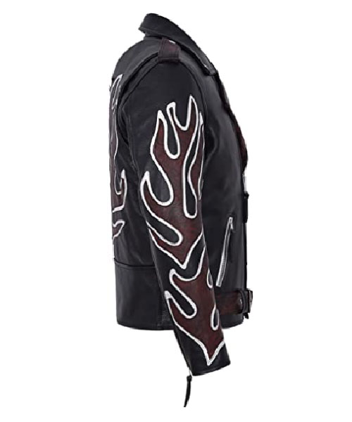 Brando Black OXRED Flame Biker Leather Jacket