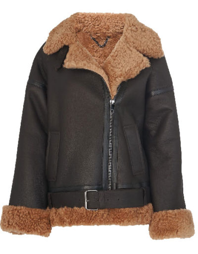 Shearling Brooke Black Biker Leather Jacket