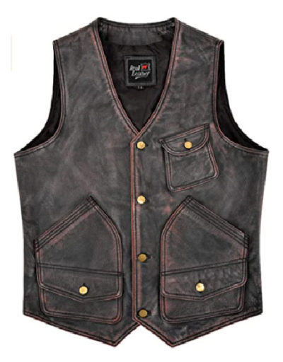 Vintage Black Red Waxed Rock Hunter Waistcoat Leather Vest