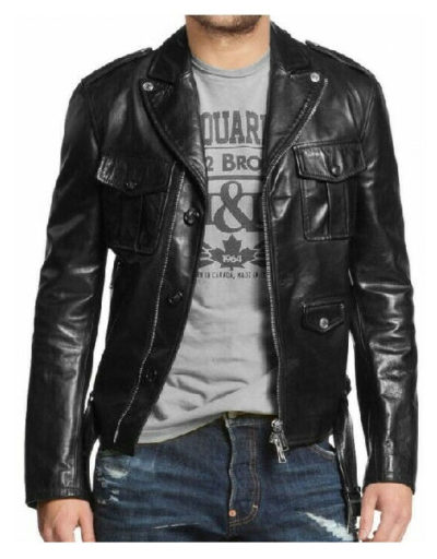 Biker Solid Moto Black Leather Jacket