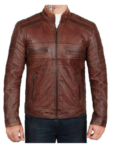 Brown Distressed Biker Leather Jacket