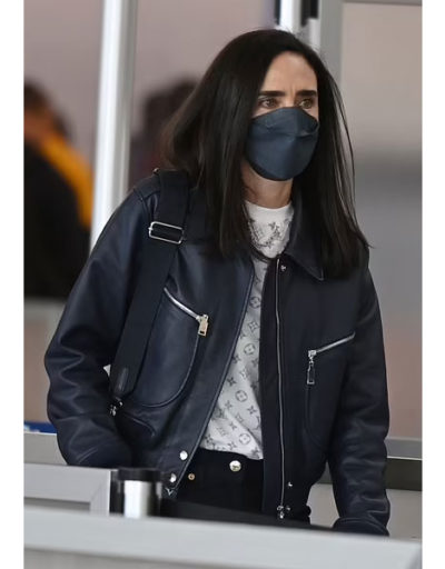 Jennifer Connelly JFK Airport Black Leather Jacket
