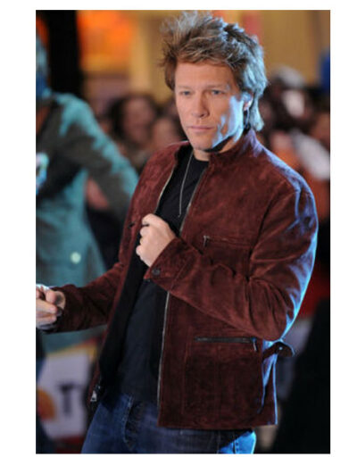 Jon Bon Jovi The Iconic Rock Star Concert Maroon Suede Leather Jacket