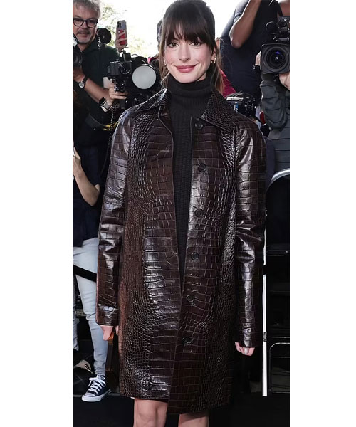 Anne Hathaway Crocodile Leather Coat
