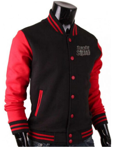 Suicide Squad Red and Black Letterman Wool Jacket