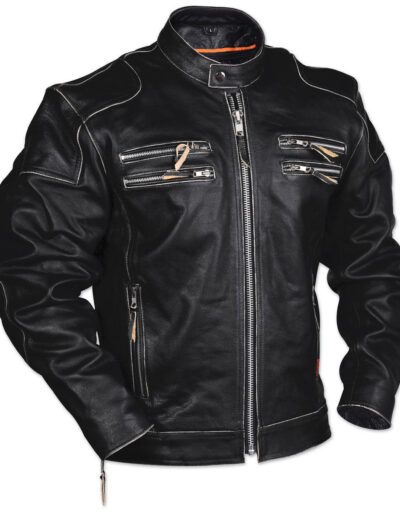 Rivet Motorcycle Gangster Black Real Leather Jacket