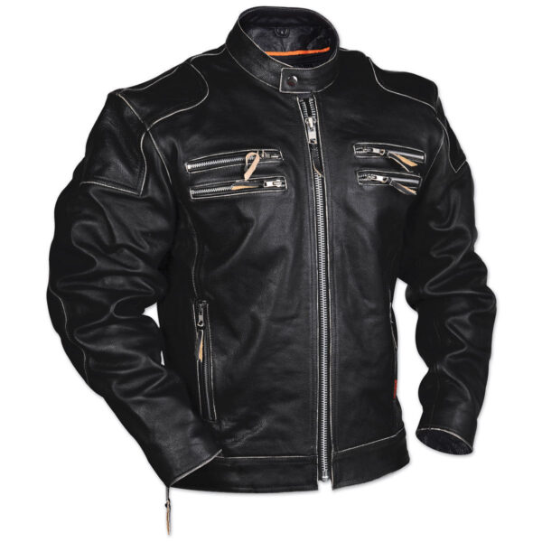 Rivet Motorcycle Gangster Black Real Leather Jacket